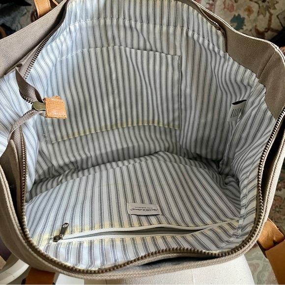 Canvas Tote Bag from Hearth & Hand {tan, blue + white interior) NWOT - Picture 3 of 4